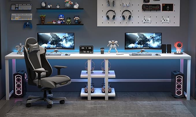 EXCEFUR White Computer Desk Modern Home Office Desk with Storage Shelf Wood and Metal Writing Study Table for Living Room Bedroom 53 Inch