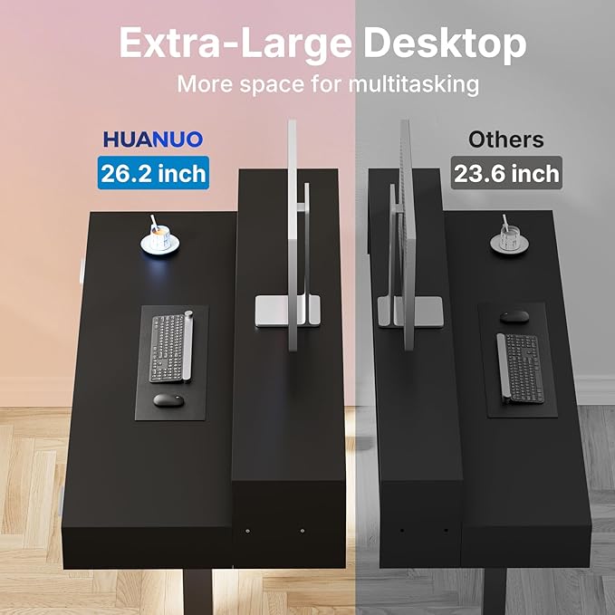 HUANUO 55″ x 26″ Electric Standing Desk with 2 Drawers &amp24.4″ Large Keyboard Tray C-Clamp Mount Compatible Adjustable Computer Desk for Office Sit Stand Up Desk with 4 Height Presets Black