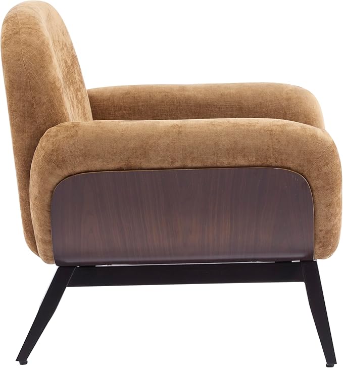 Christopher Knight Home Audrey Modern Upholstered Accent Chair Low Profile Lounge Chair Inddor Wooden Comfy Reading Chair Soft Seating Single Lounge Sofa Tan Brown