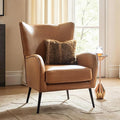 Upholstered Faux Leather Accent Chair with Black Metal Legs Comfy Armchair with Removable Cushion &amp Nailhead Trim Wingback Vanity Chair for Reading Living Room Bedroom