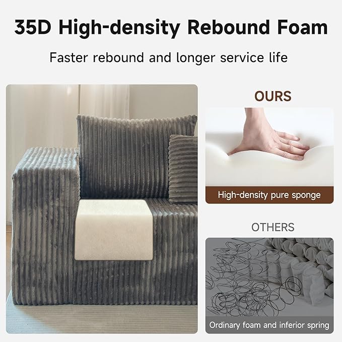 Upgrade 108’’ L Shape Cloud Couch Plush Corduroy Sectional Sofa with Chaise Boneless Couches for Living Room Bedroom No Assembly Required (Khaki Right Facing Chaise)