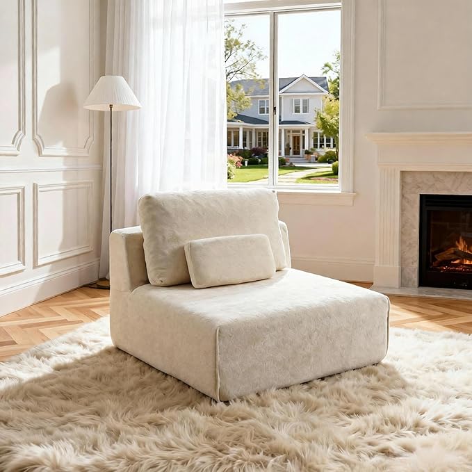 Modular Sectional Sofa Couch Plush Velvet Boneless Single Sofa Cozy Chair Flexible Convertible for Living Room &amp Small Spaces Deep-Seat No-Assembly 1-Piece