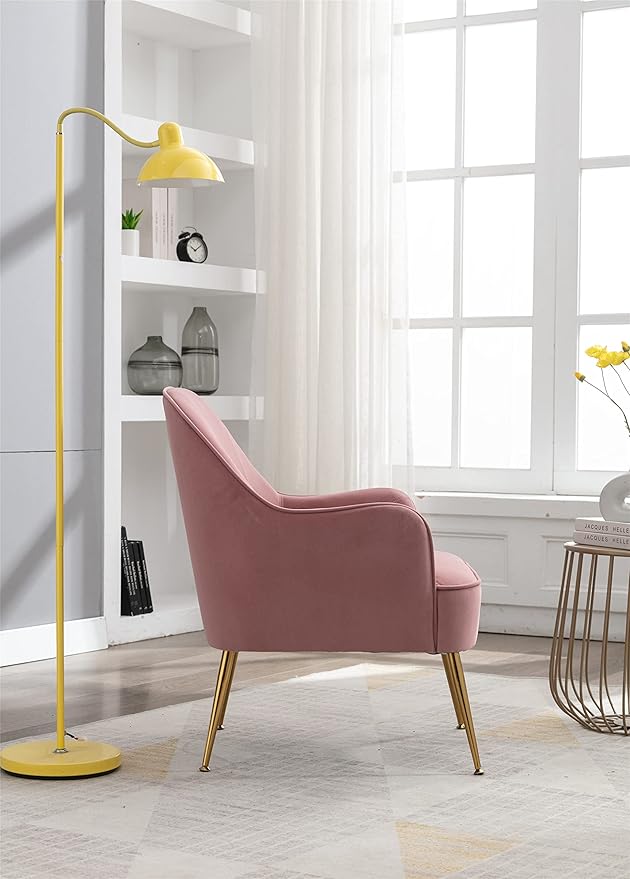 Modern Ergonomics Soft Velvet Fabric Material Armchair Accent Chair with Gold Legs Coffee Table Side Chair Comfy Upholstered Arm Chair for Indoor Home Living Room Bedroom (Pink)