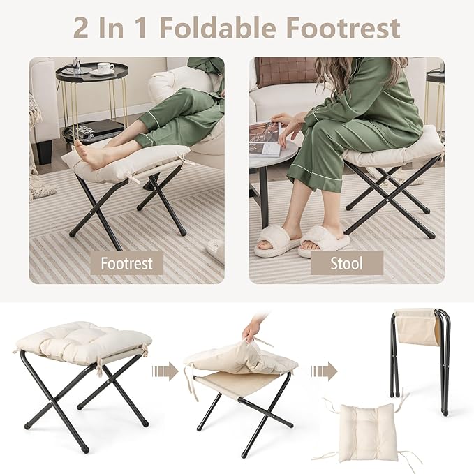 GORELAX Lazy Chair with Ottoman Modern Accent Chair w/Armrests &amp Side Pocket Upholstered Lounge Sofa Chair &amp Folding Footstool Set Reading Chair for Bedroom Living Room Dorm Room (Beige)