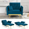 Velvet Accent Chair with Adjustable Backrest and Armrests Single Recliner Armchair with Ottoman and Golden Mental Legs for Living Room Bedroom and Waiting Room Teal
