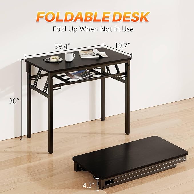 BYMECOST 39 inches Folding Computer Desk No Assembly Long Foldable Office Table Portable Large Foldable Home Office Desk No Install Activity Table Conference Table (Black 39.4)