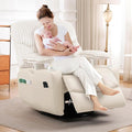 GRAINELL Rocking Chair Nursery Electric Swivel Recliner Glider with Adjustable Armrests Nursing Chair with USB Charger Cup &amp Blanket Holders Beige Corduroy &amp PU Leather