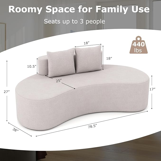 Giantex 78.5 Sofa Couch Upholstered Loveseat with 2 Cozy Pillows Low Backrest &amp Padded Seat Anti-Slip Bottom No Assembly Modern Floor Couch for Living Room Bedroom (Gray)