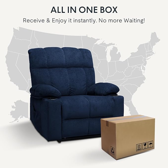 FLEXISPOT XL5 Dual OKIN Motor Power Lift Recliner Chair for Elderly Lay Flat Electric Recliner with Massage &amp Heat USB Ports Fabric Reclining Sofa for Living Room Bedroom Blue