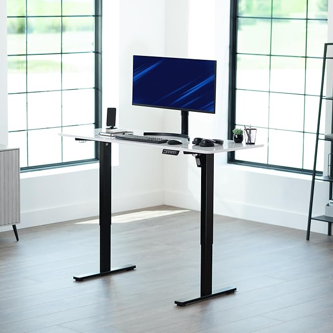 VIVO Electric Dry Erase 60 x 24 in Standing Desk Memory Height Adjustment 1B Series Holds 220 lbs White Marble Pattern Top Black Frame DESK-KIT-1B6WM