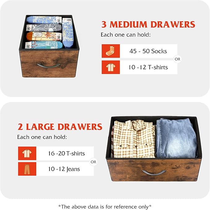 WLIVE Dresser for Bedroom with 5 DrawersFabric Dresser TV Stand with Charging Station Chest of Drawer with Open Shelves for 45 inch TVfor Living RoomEntryway Charcoal Black Wood Grain Print