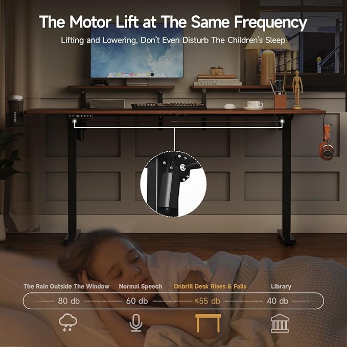 ONBRILL Standing Desk with 2 Adjustable Monitor Shelves 71 x 24 Inches Electric Stand Up Desk with Memory Controller and Adjustable Height from 28-46 inches for Computer Workstations Walnut