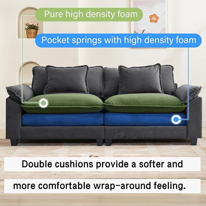 86 Modular Sectional Sofa Comfy Cloud Couch Sectional Sofa with Ottoman Velvet Sofa Sleeper Deep Seat Sofa with Throw Pillows for Living Room (Blue Gray 86- Loveseat)