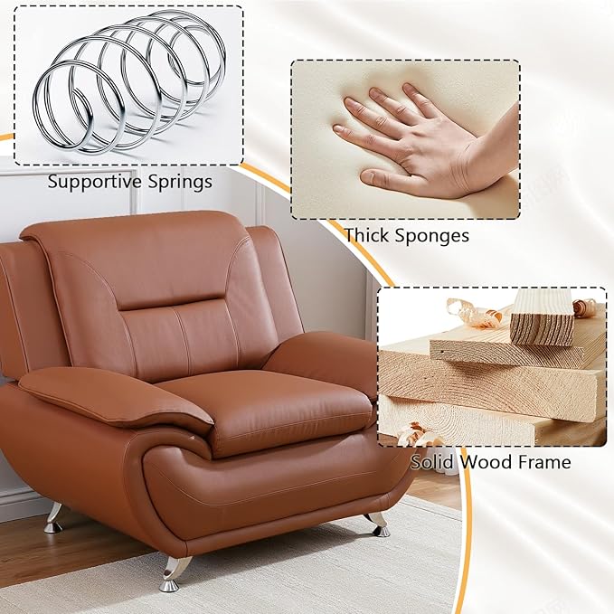 Leather Couch SetModern Sofa for Living Room Furniture Sets46 Modern Chair for Living Room/Office/Bedroom/Apartment(Khaki)