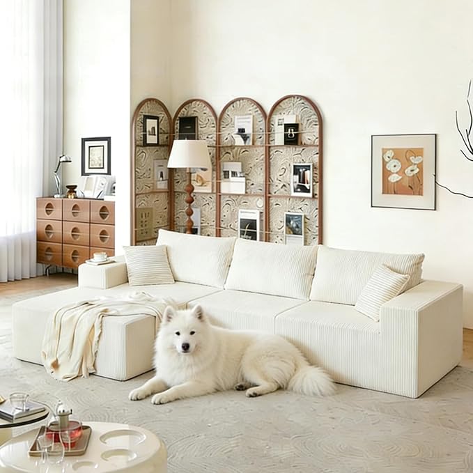 108 Sectional Couches for Living Room Cloud Couch Sofa with L-Shape Upholstered Boneless Couchs Modern Modular Sectional Couch with Chaise (White 108 W+Right Facing Chaise+2Seaters)