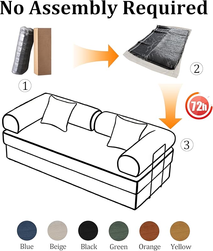 87'' Convertible Compressed Corduroy Folding Cloud Sofa Bed Modern Modular Boneless Pull Out 3 Seater Sleeper in a Box 5 in 1 Foldable Floor Mattress Couch No Assembly Need Yellow Pillows King
