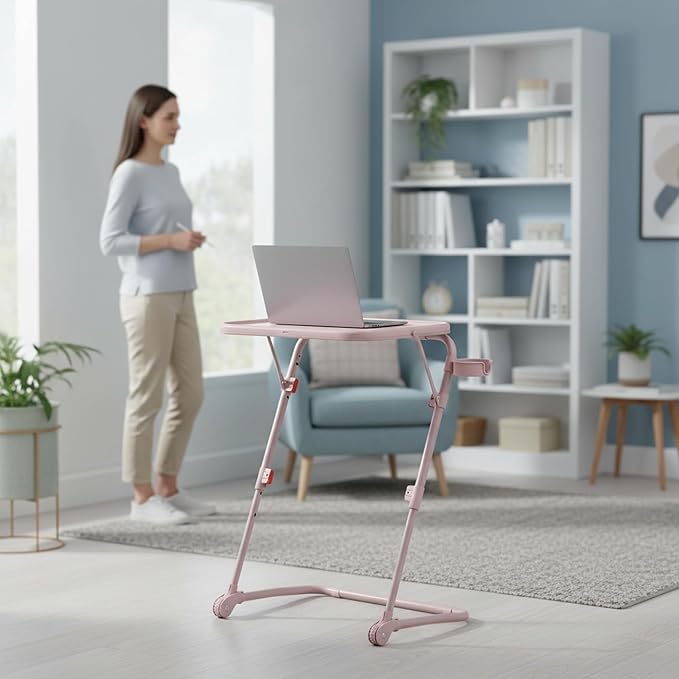 Homy Casa Adjustable Z Shaped Study Desk with Cup Holder Space Saving Portable Laptop Foldable Table for Home Office Living Room &amp Bedroom Sturdy Metal Frame &amp PP Top Black (1PC-Pink)