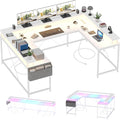 Jojoka U Shaped Desk 79 Inch Large Corner Office Desk with Monitor Stands Reversible L Shaped Computer Gaming Desk with Power Outlets &amp LED LightsU Shaped Gaming Desk (White)