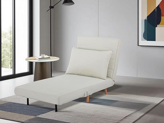 3 in 1 Sleeper Chair Bed Foldable Convertible Chair with Thickened Cushion and Sponge OTE Chenille Fabric Adjustable Backrest Upholstered Accent Sofa for Apartment/Bedroom/Office - Beige White