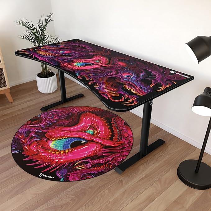 Arozzi Arena Special Edition Ultrawide Curved Gaming and Office Desk with Full Surface Water Resistant Desk Mat Custom Monitor Mount Cable Management Cut Outs - Crawling Chaos