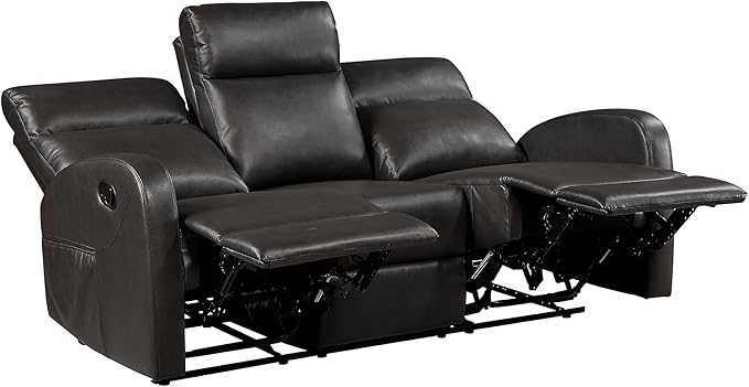 Lexicon Manual Reclining Sofa Faux Leather Recliner Sofa Wall Hugger Track Arms Magazine Pockets Manual Dual Recliners Couch for Living Room/Office/Apartment Easy Assembly Espresso