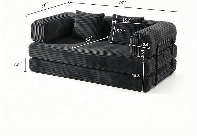 Convertible Sleeper Sofa Bed Folding Floor Mattress Couch with Fixed-Shape Frame Futon Boneless Couch Lounge Loveseat with Pull Out Bed No Assembly Required Black