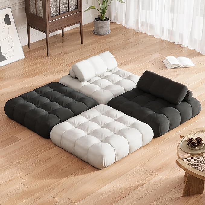 3-in-1 Folding Futon Sofa Bed 35.4 Convertible Sleeper Chair Bed with Pillow Portable Fold Out Boneless Couch Lounge Comfy Velvet Floor Mattress for Living Room Bedroom - Black Single