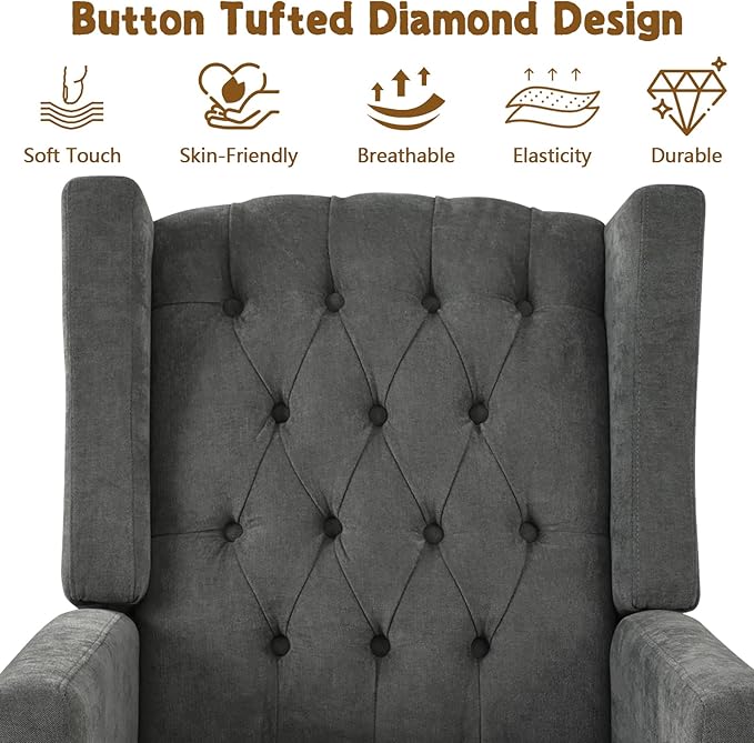 Wingback Recliner Chairs with Foldable Side Table&ampUSB Charging PortsMid Century Accent Single Sofa Small Recliner ChairModern Comfy Pushback Reclining Chair for Living Room (Polyester Grey)