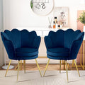 Accent Chairs Set of 2 for Living Room Velvet Upholstered Makeup Room Vanity Chair with Back Golden Metal Legs Small Accent Side Chair for Bedroom Cloud Chair Set 2 Pcs Dark Blue