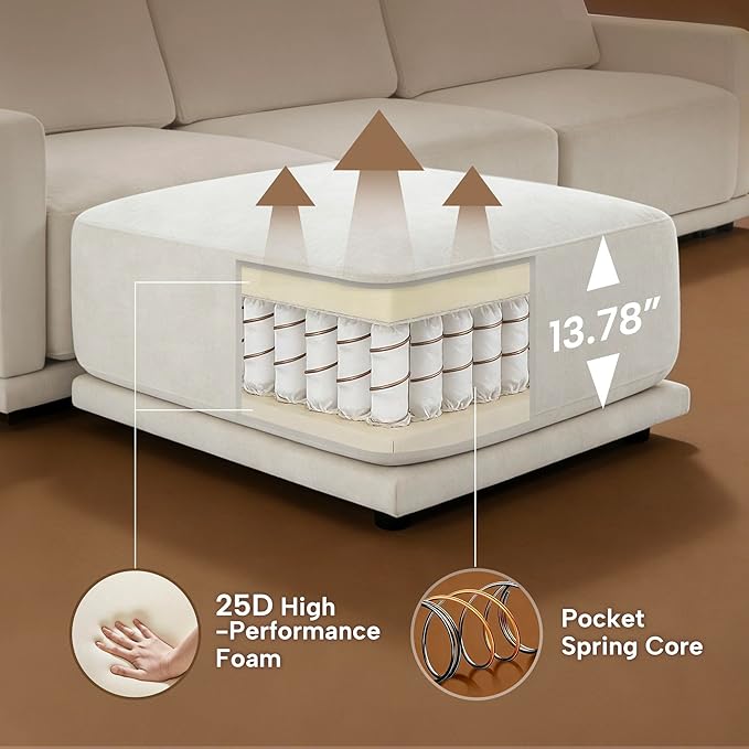 146 Modular Sectional Couches for Living Room U-Shaped Modern Sofa with Ottomans 6-Piece Chenille Sofa Set for Home Furniture Beige