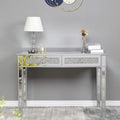 Karl home Mirrored Desk with 2 Drawers Silver Console Table Mirror Sofa Table with Crystal Inlay Front for Living Room Entryway Foyer 42 Inch