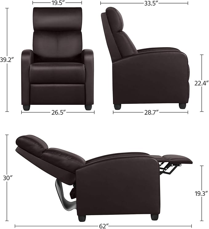 Yaheetech Padded Seat Recliner Chair Set of 2 Single Sofa Recliner Home Theater Seating PU Leather Upholstered Reclining Chair Brown