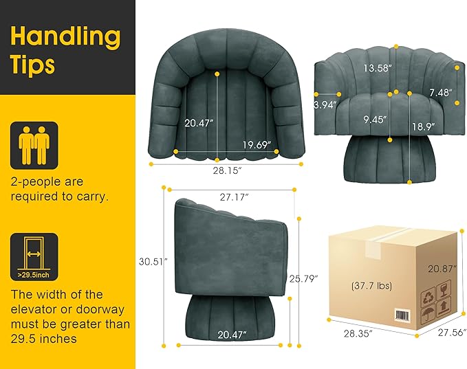 Modern 360 Degree Leather Swivel Cuddle Barrel Accent Sofa Chairs Round Armchairs with Wide Upholstered Leather Reading Chair for Living Room Bedroom Office Waiting Rooms (Navy)
