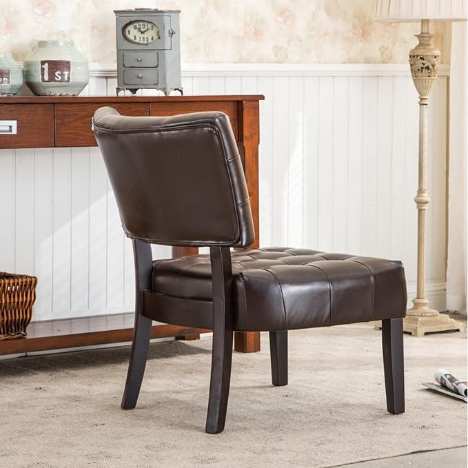 Contemporary Tufted Oversized Accent Chair with Plush Boucle Fabric and Faux Leather Options Kiln-Dried Hardwood Frame Deep Cushion Seat Ergonomic Back Support Versatile Living Room Chair (Brown)