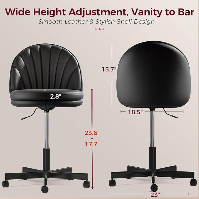 COMHOMA Vanity Chair with PU Leather Small Tall Armless Chair with Back Cute Candy Chair for Girls Gift Living Room/Makeup Room/Bedroom/Kitchen (Height Use: Adjustable from Desk to Bar Height)