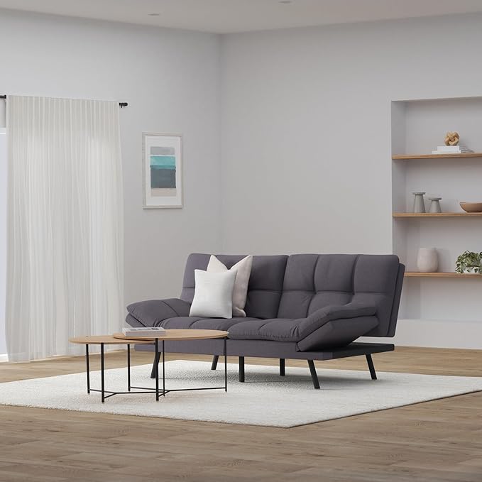 MUUEGM Futon Sofa Bed Memory Foam Futon Sofa Sleeper CouchConvertible Modern Futon for Living RoomLove seat for Apartments Office Small Spacesw/Adjustable Armrests BackrestLinen FabricGrey