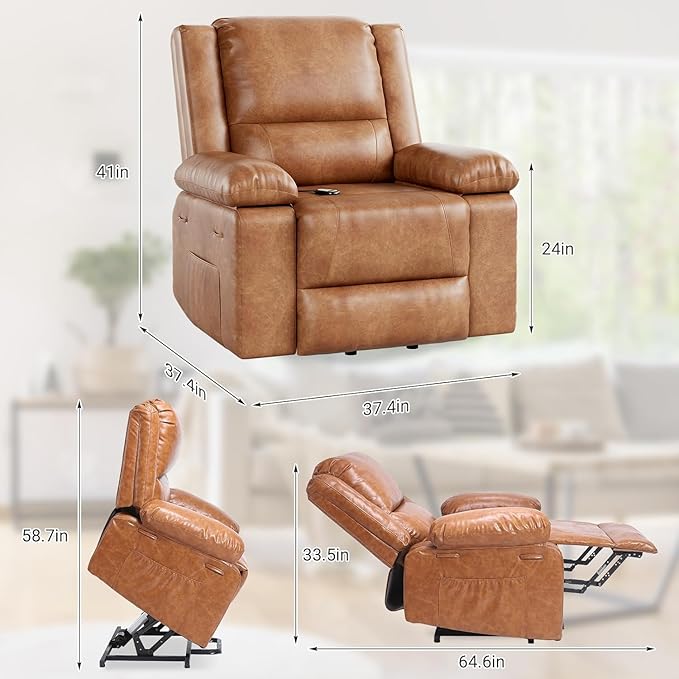 PU Leather Power Lift Recliner Chair for Elderly160°Adjustable Electric Reclining Sofa with Massage and Heat for Living Room/BedroomBrown