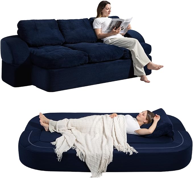 from Couch to Cloud: 3-Seater Boneless Sofa Bed for Small Spaces Cozy Tufted Corduroy Sleeper for Modern Adults No Assembly Needed Ships Compressed