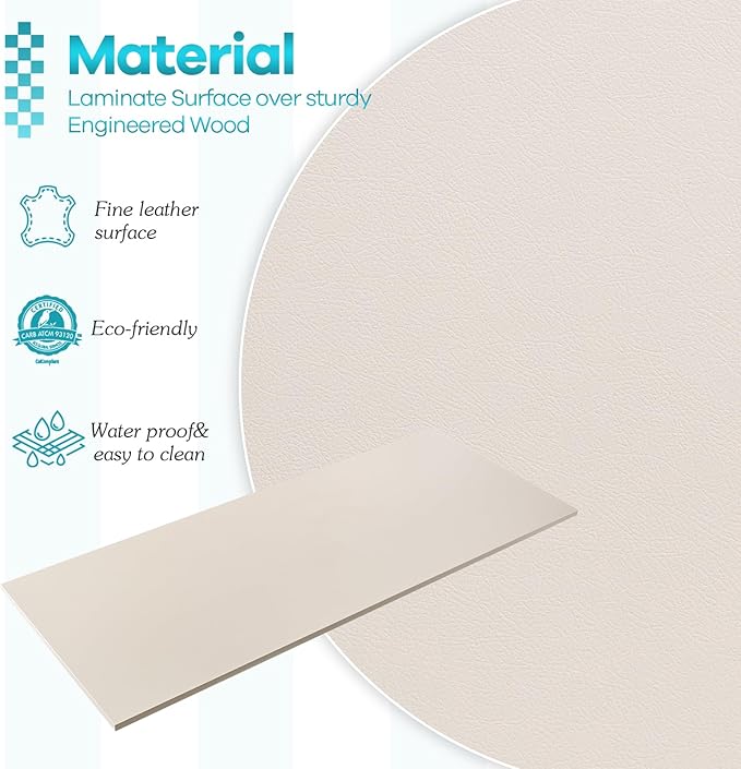 Kaboon Universal Tabletop 45x20 Solid One-Piece Melamine Table Top L-Desk Floating Desk DIY Home and Office Leather/Ivory