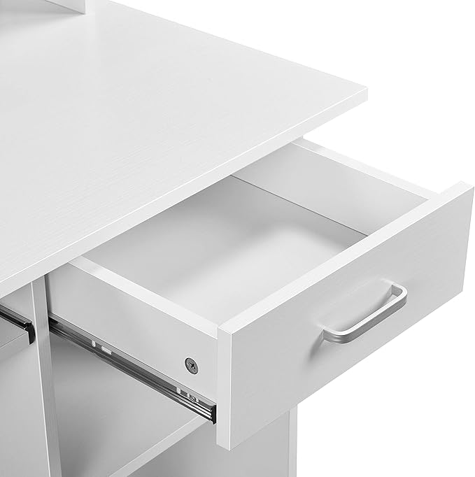 Yaheetech Desk with Keyboard Tray Home Office Computer Desk Wooden PC Laptop Desk Morden Sturdy Study Writing Table White
