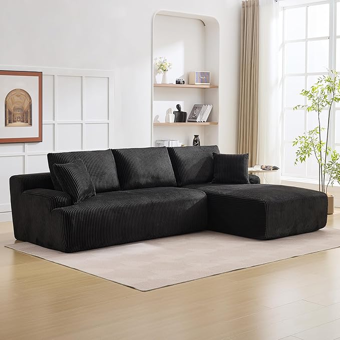 Sectional Cloud Boneless Couch 106 Modern Comfy L-Shape Corner No Assembly Required Convertible Compression Sleeper Modular Sofa with Corduroy Fabric Deep Seat Loveseat + Chaise for Living Room