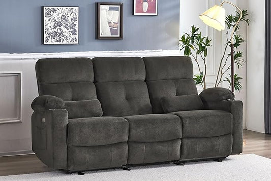 80'' Power Reclining Sofa with Heat and Massage Electric Reclining Couch with Extended Footrest Wall Hugger 3-Seater Recliner Sofa with USB Ports Cup Holders for Living Room