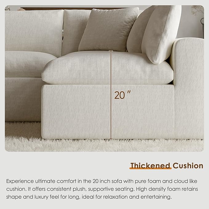 130 Oversized Boneless Cloud Couch Modular Sectional Couches for Living Room U-Shaped with Deep Seats No Assembly Required 6-Seater Washable Fabric Sleeper Sofa White