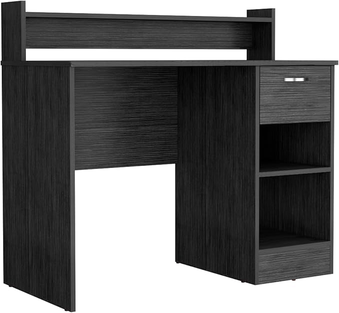 Home Office Desk Computer Desk with Top Open Shelf 1-Drawer and 2-Storage Shelves Smokey Oak