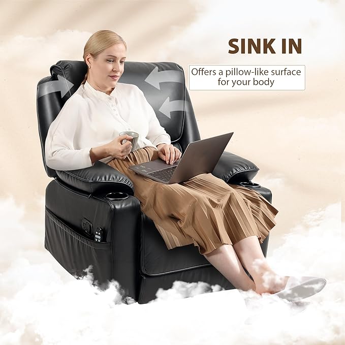 HOMCOM Swivel Rocker Recliner Chair with Vibration Massage and Heat Oversized Ergonomic Lounge Chair with PU Leather Remote Footrest Cup Holders and Side Pockets for Living Room Black