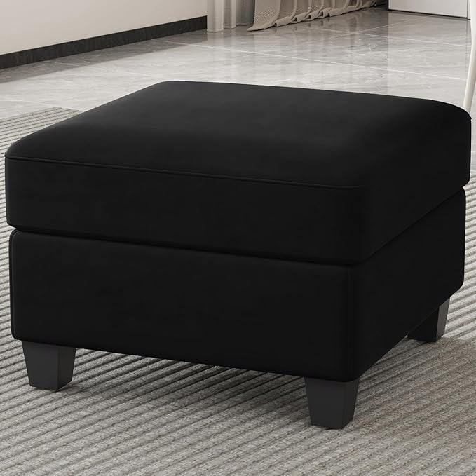 Belffin Modular Sofa Storage Ottoman Module for Velvet Piping Modular Sectoinal Couch Square Ottoman Footrest Black