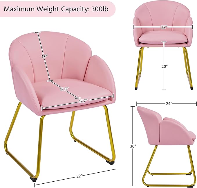 Yaheetech Modern PU Leather Armchair Flower Shaped Makeup Chair Vanity Chair with Golden Metal Legs for Living Room/Makeup Room/Bedroom/Home Office/Kitchen Simple Pink
