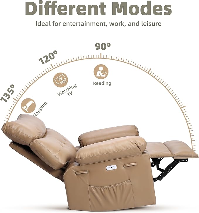 27'' Oversized Rocker Recliner Chair PU Leather 360° Manual Rocker Swivel Recliner for Adults Lazy Chair with 1.5X Sponge Comfort Arm and Back for Living Room Bedroom