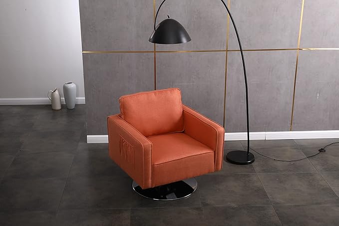 Generic Modern Linen Swivel Accent Chair Comfy Armchair with 360 Degree Swiveling for Living Room Bedroom Reading Room Home OfficeOrange