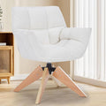 Mid Century Accent Chair Lambs Wool Vanity Chair Modern Cozy Desk Chair no Wheels with Amrest Wood Legs for Living Room Reading Room Bedroom White Lambwool